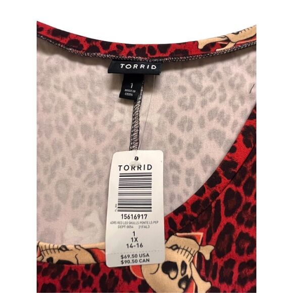 Torrid red leopard print dress with skulls 1X NWT - Picture 4 of 4